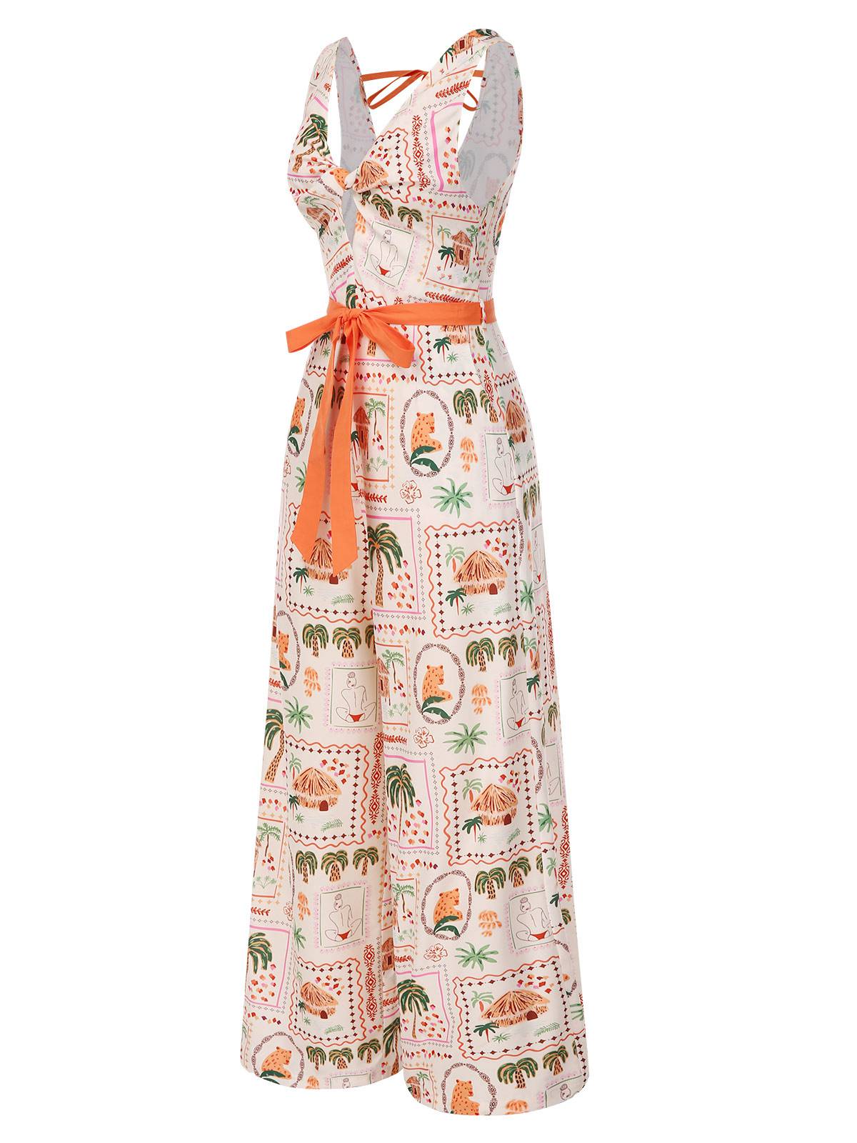 Orange 1950s Beach Stamps Twisted Jumpsuit - Image 3