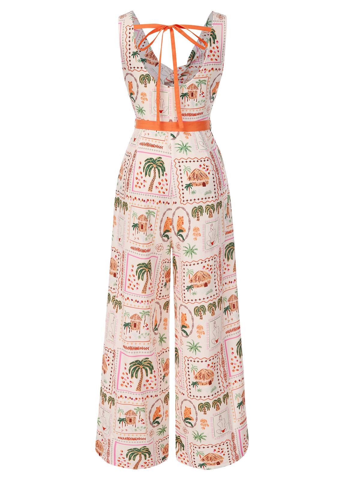 Orange 1950s Beach Stamps Twisted Jumpsuit - Image 4