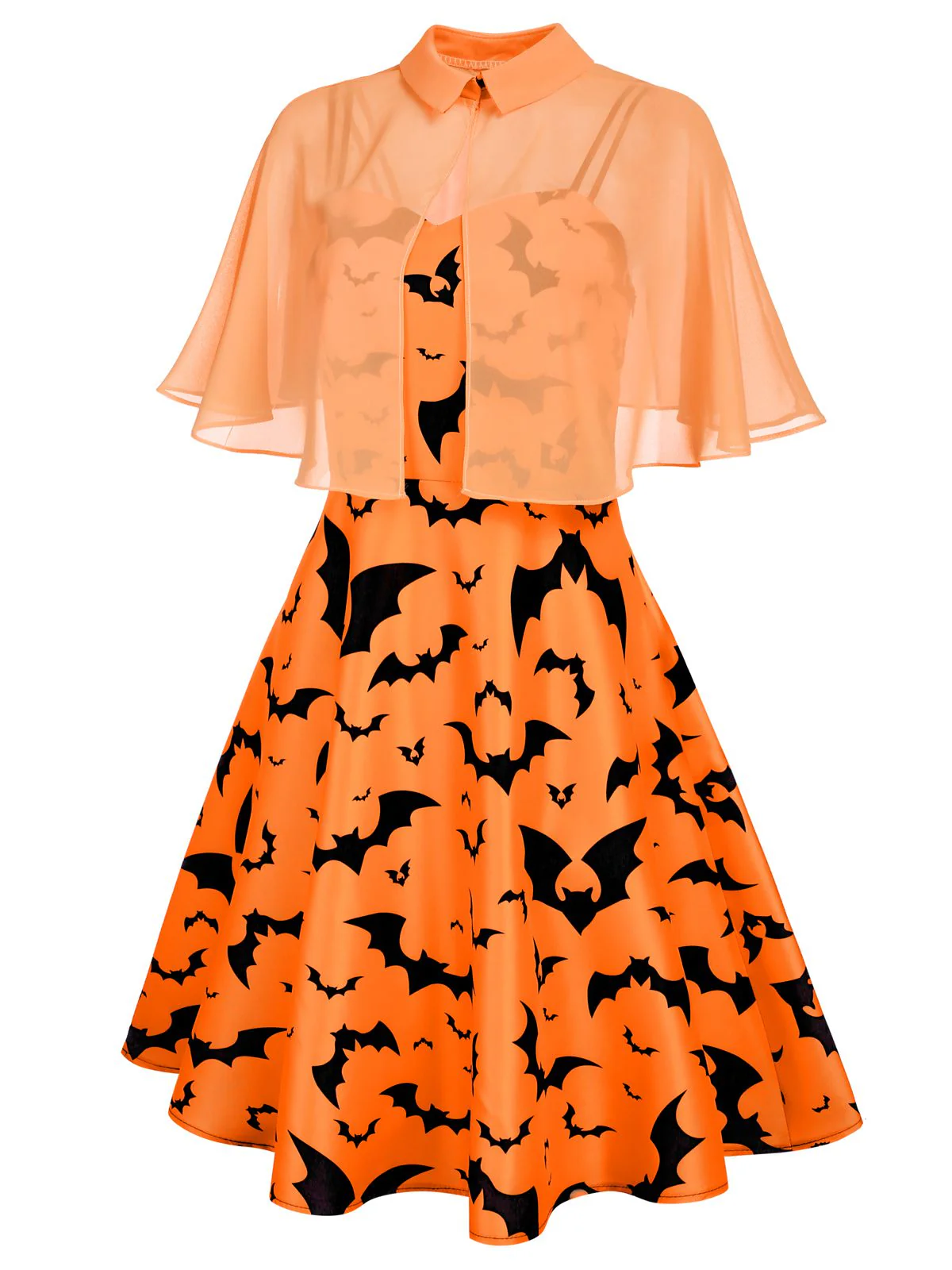 [US Warehouse] Orange 1950s Cape Patchwork Swing Dress - Image 2