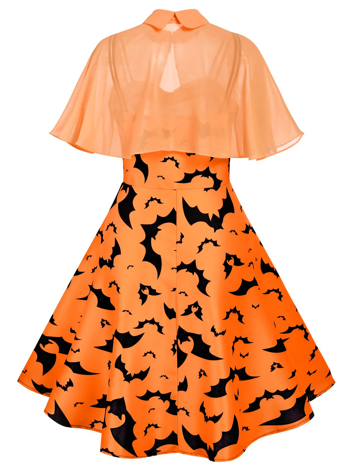 [US Warehouse] Orange 1950s Cape Patchwork Swing Dress - Image 3