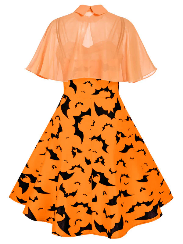 Orange 1950s Cape Patchwork Swing Dress - Image 3