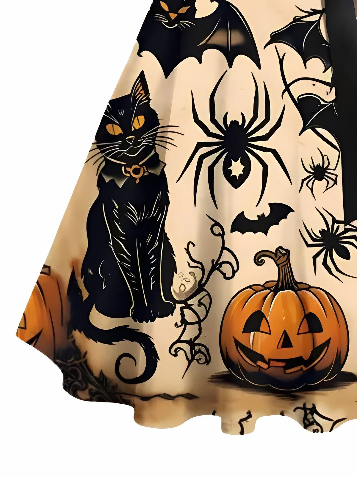 Orange 1950s Halloween Pumpkin Cat Bat Print Swing Dress - Image 4