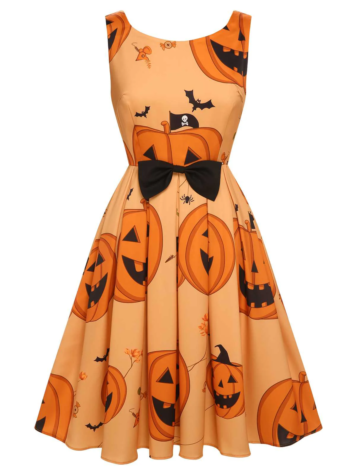 Orange 1950s Halloween Sleeveless Beading Dress - Image 2