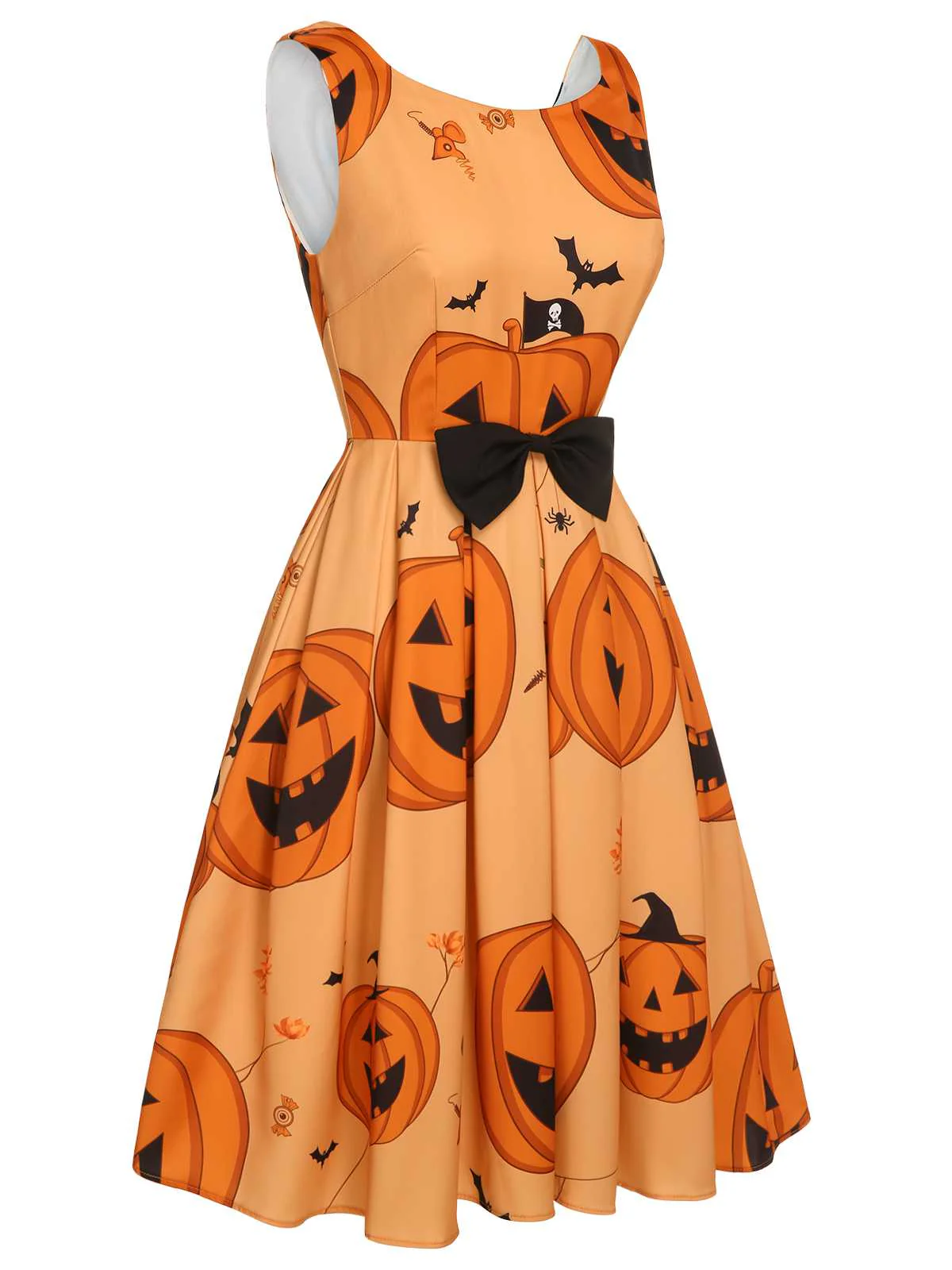 Orange 1950s Halloween Sleeveless Beading Dress - Image 3