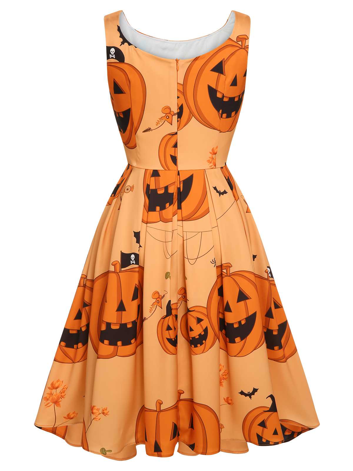 Orange 1950s Halloween Sleeveless Beading Dress - Image 4