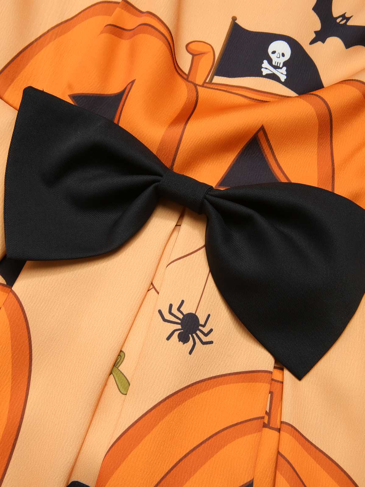 Orange 1950s Halloween Sleeveless Beading Dress - Image 6