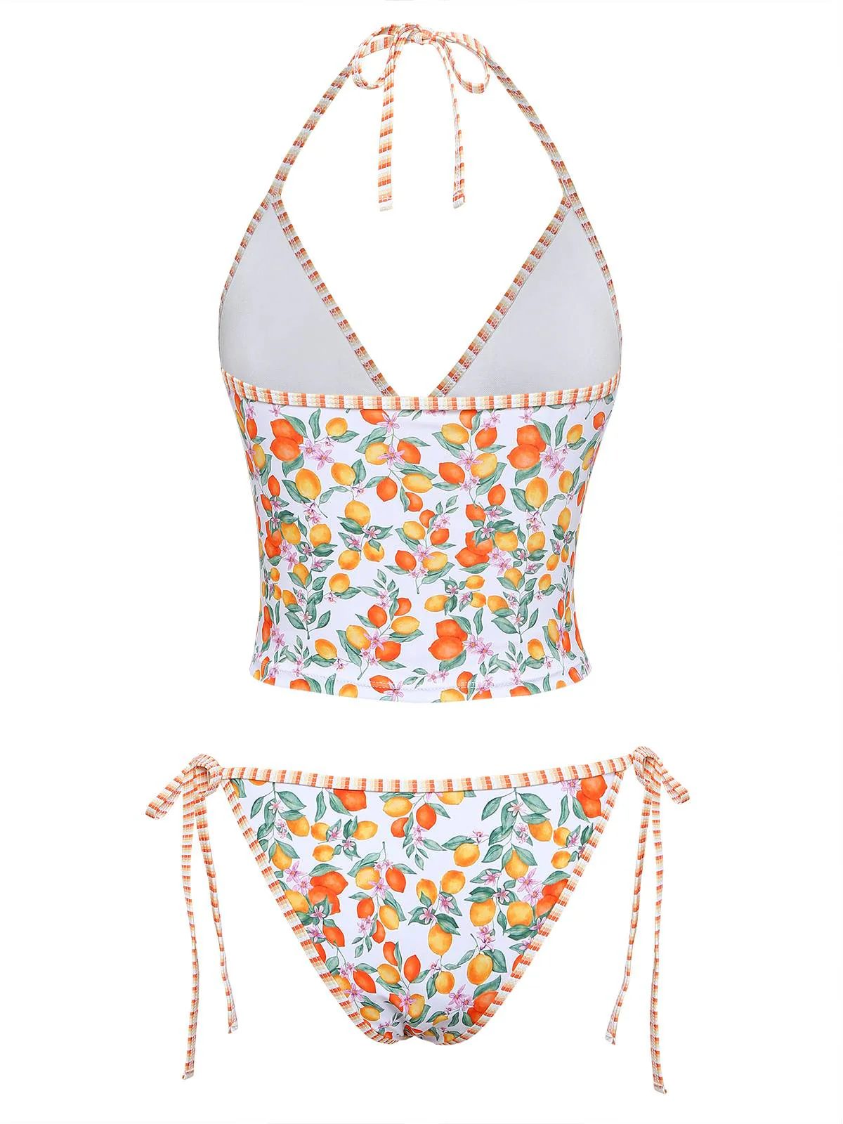 Orange 1950s Lemon Print Halter Tankini Set - Image 3
