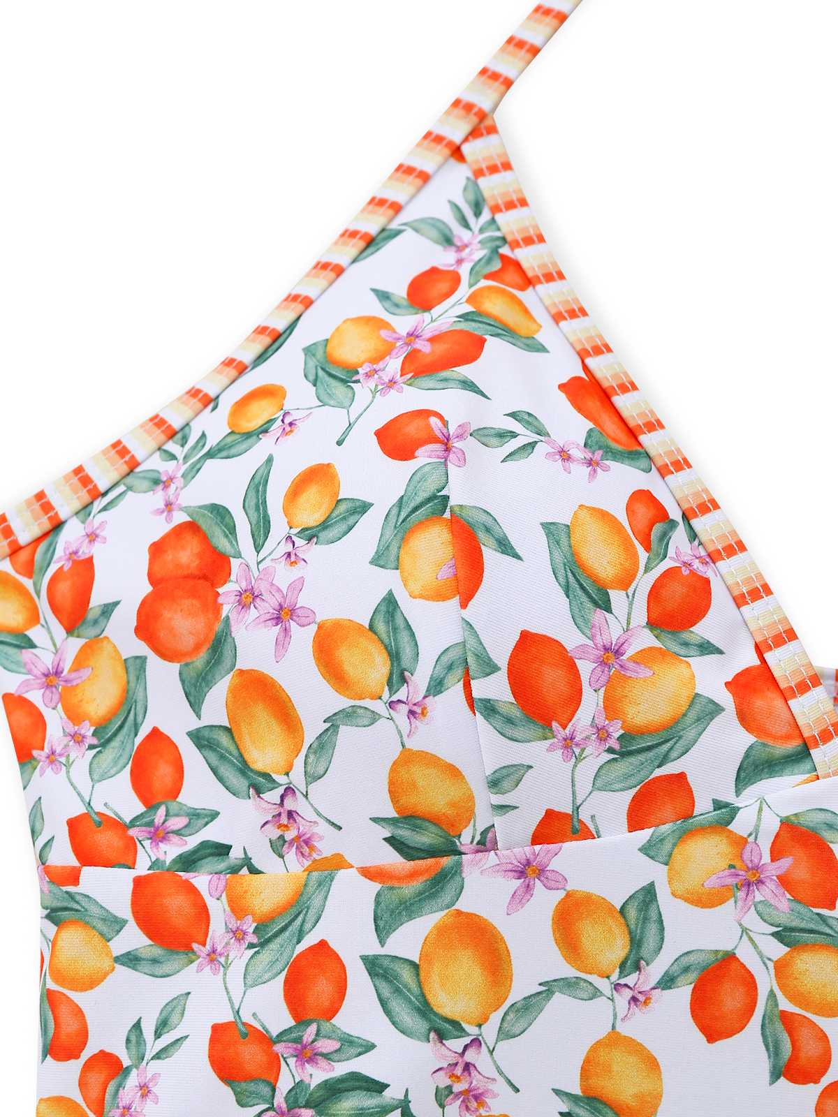 Orange 1950s Lemon Print Halter Tankini Set - Image 4