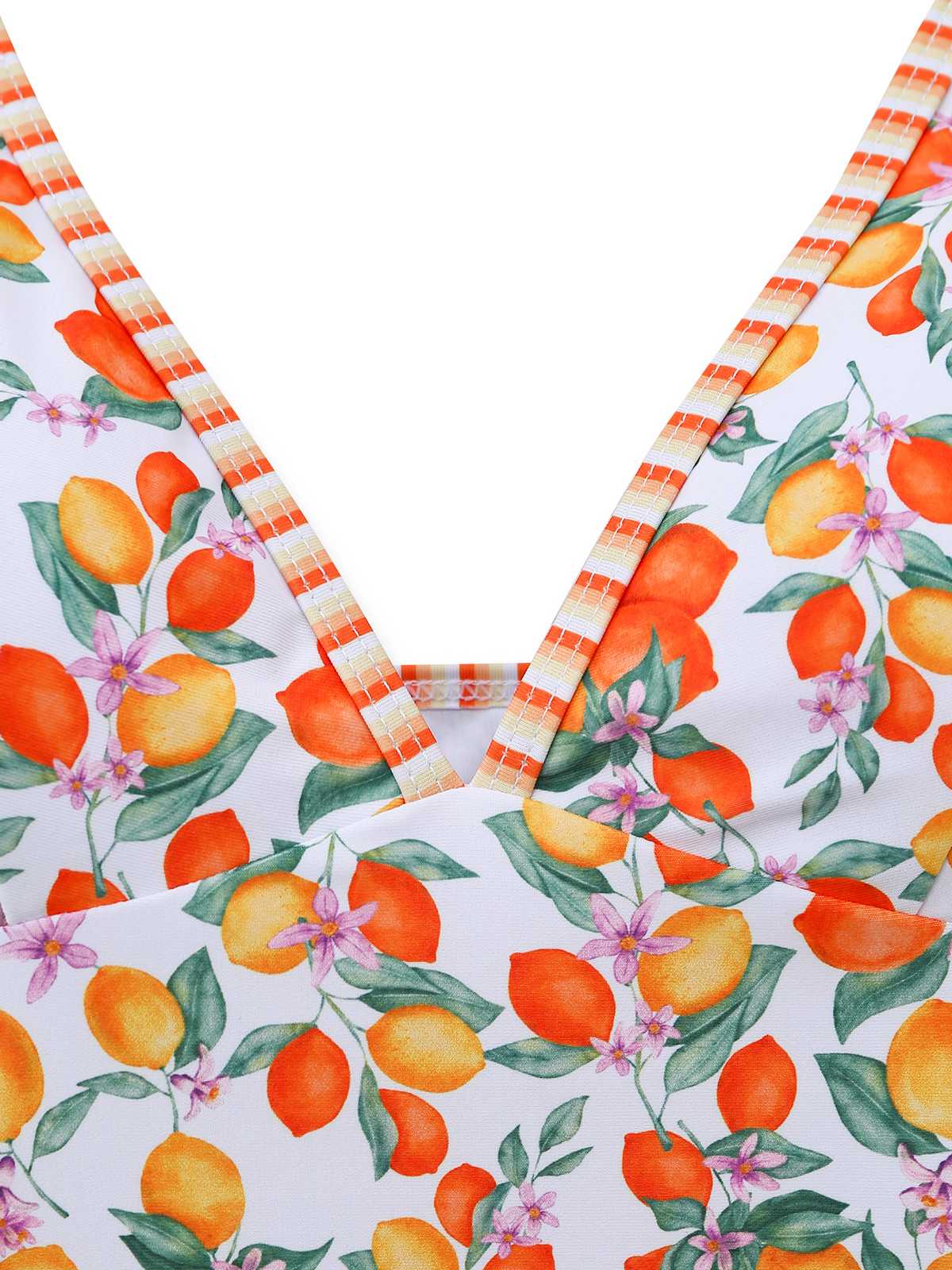 Orange 1950s Lemon Print Halter Tankini Set - Image 7