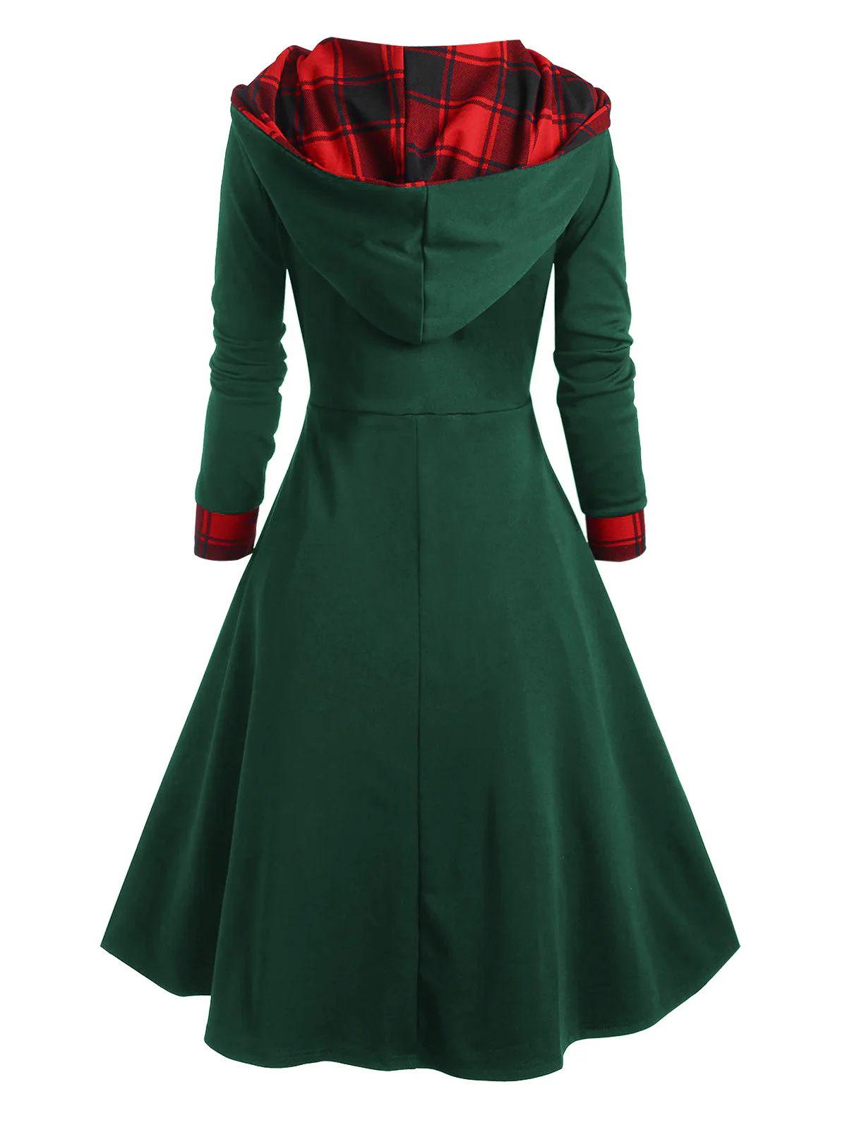 Orange 1950s Plaids Hooded Patchwork Dress - Image 5