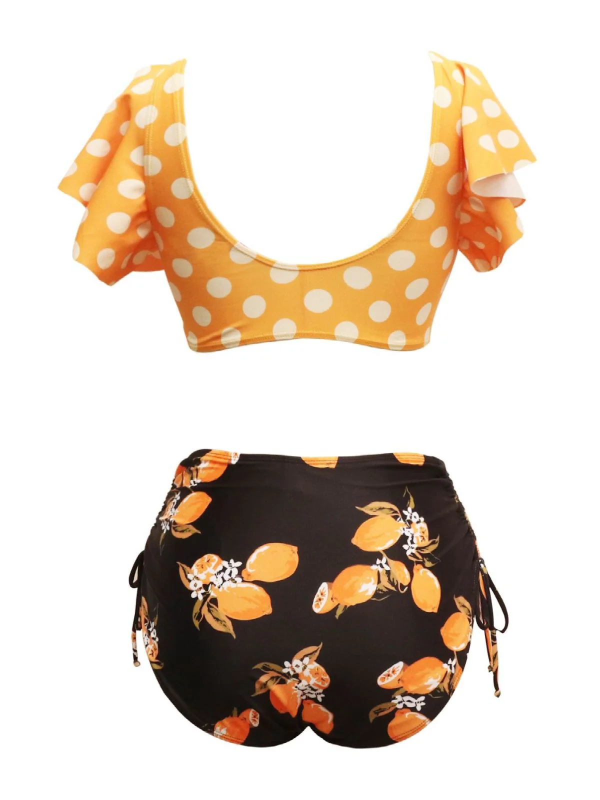 Orange 1950s Polka Dots Lemon Ruffled Bikini Set - Image 2