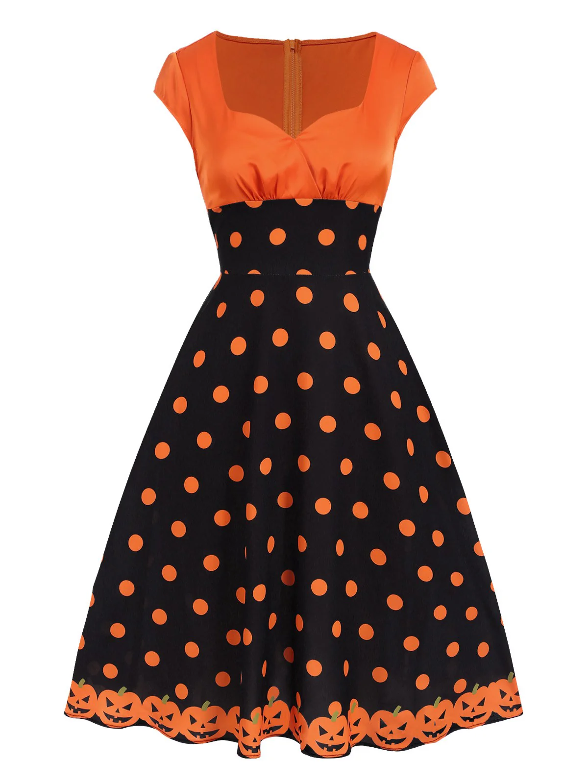 Orange 1950s Pumpkin Face Sweetheart Neck Dress - Image 2