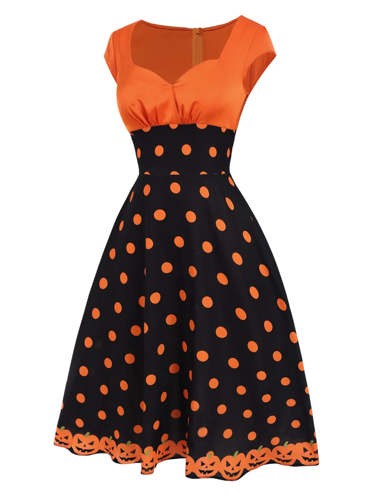 Orange 1950s Pumpkin Face Sweetheart Neck Dress - Image 3