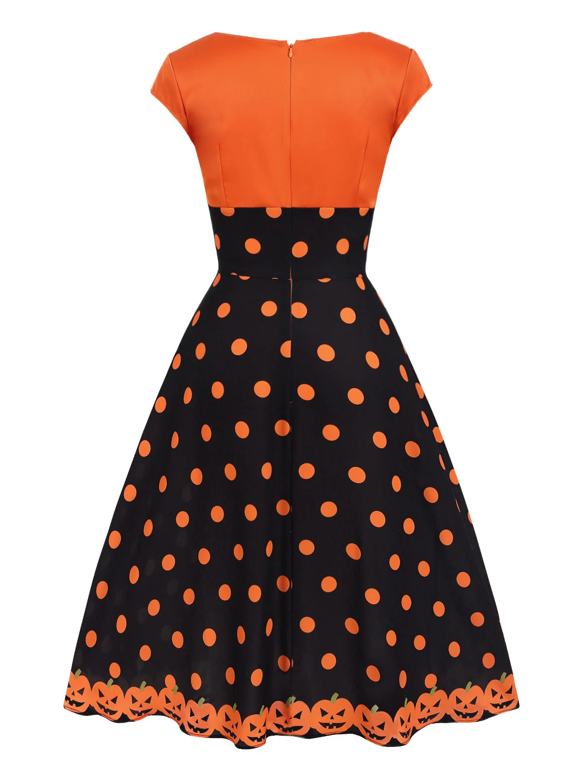 Orange 1950s Pumpkin Face Sweetheart Neck Dress - Image 4