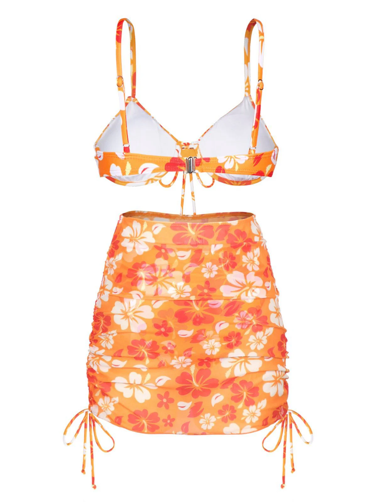 Orange 1950s Silhouette Floral Straps Skirt Bikini - Image 3