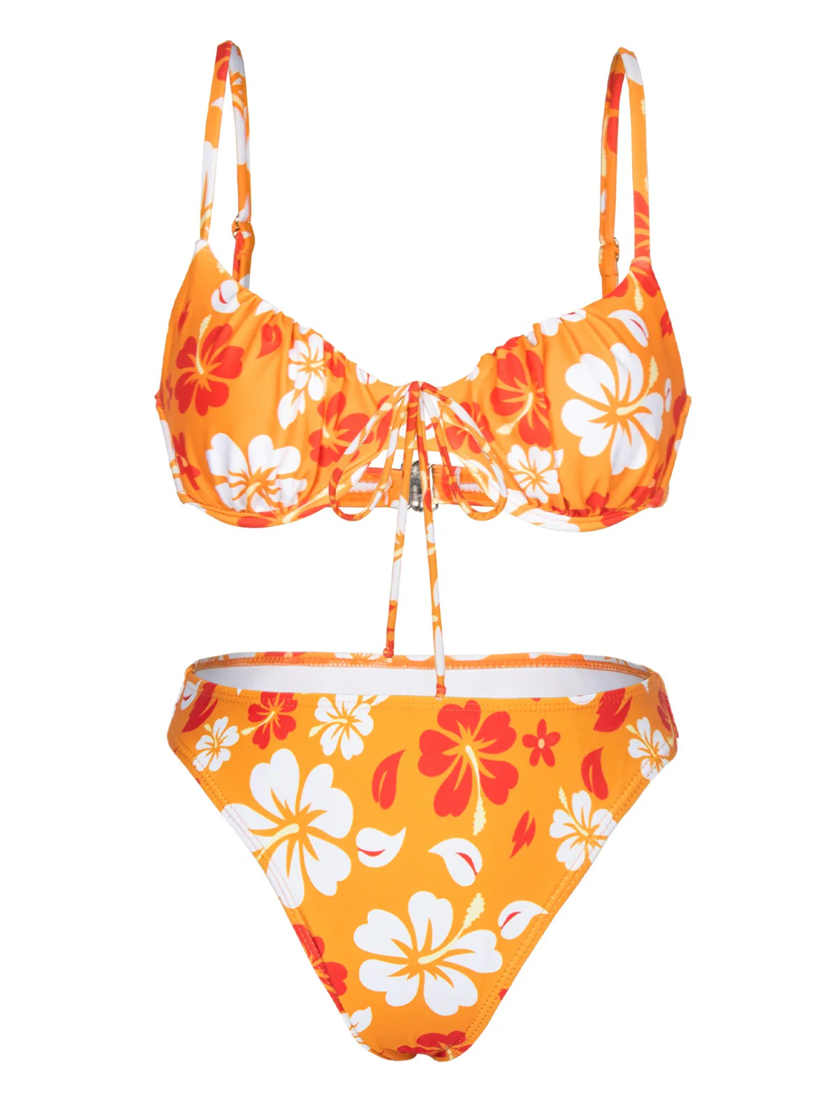 Orange 1950s Silhouette Floral Straps Skirt Bikini - Image 4