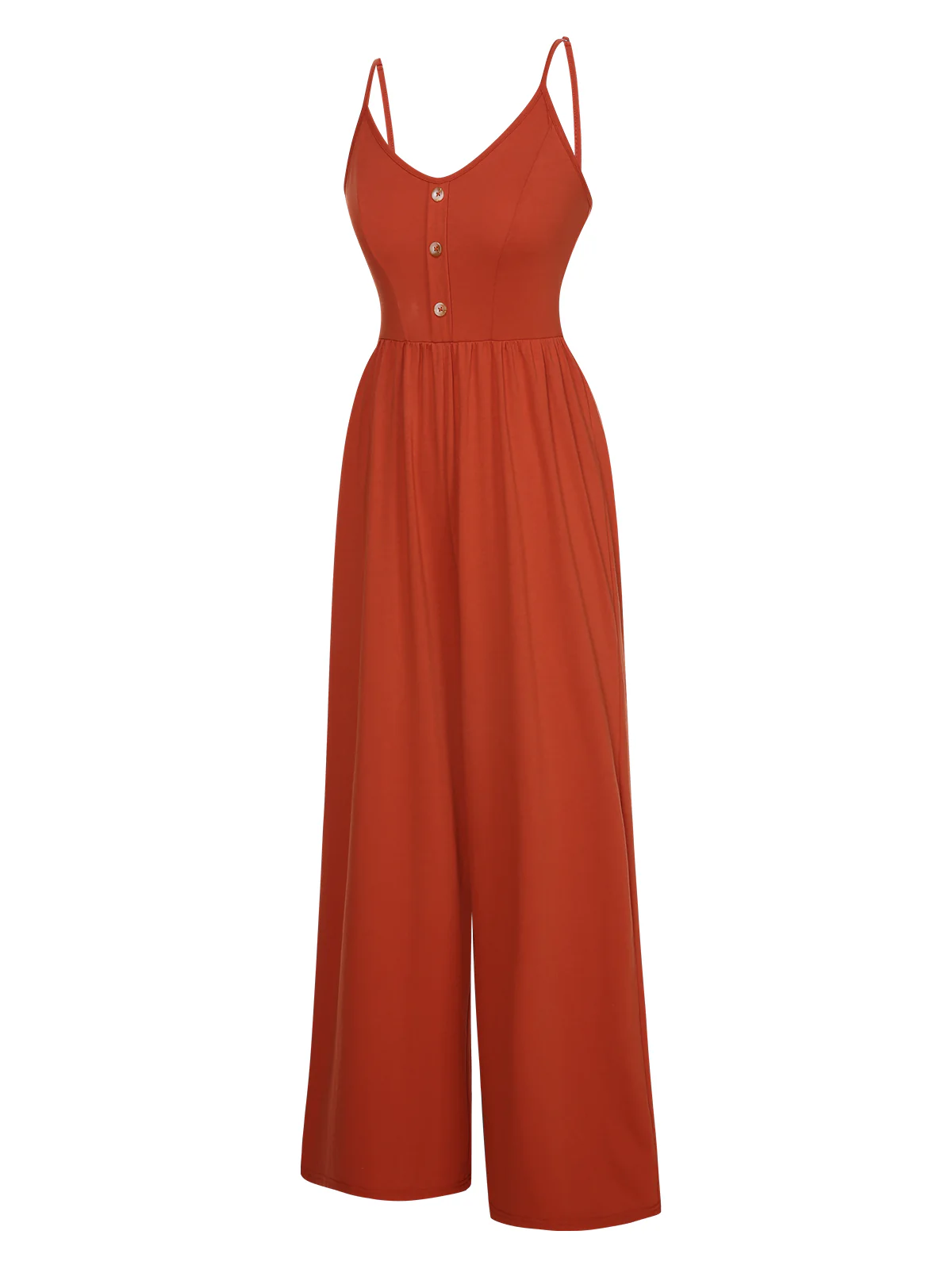 Orange 1950s Solid Button Suspender Jumpsuit - Image 3