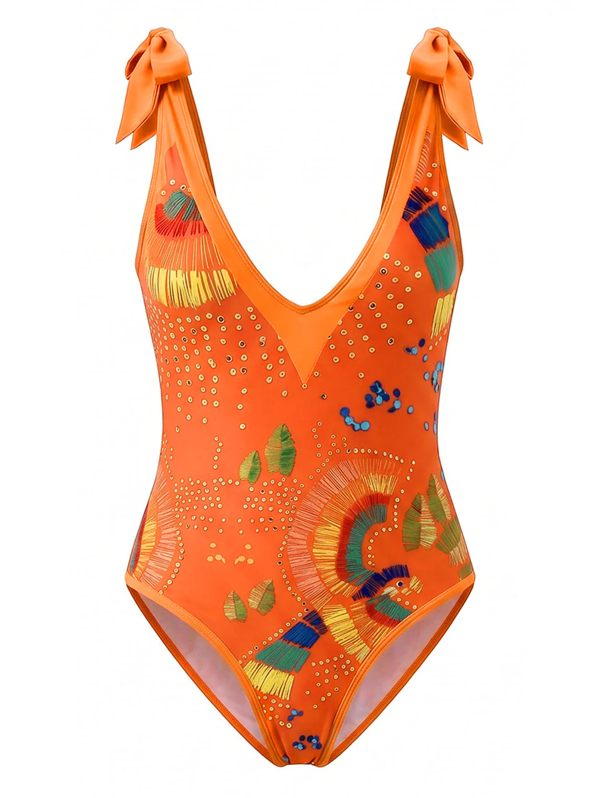 [Pre-Sale] Orange 1950s Tribal Print Halter One-Piece Swimsuit & Cover-Up - Image 2