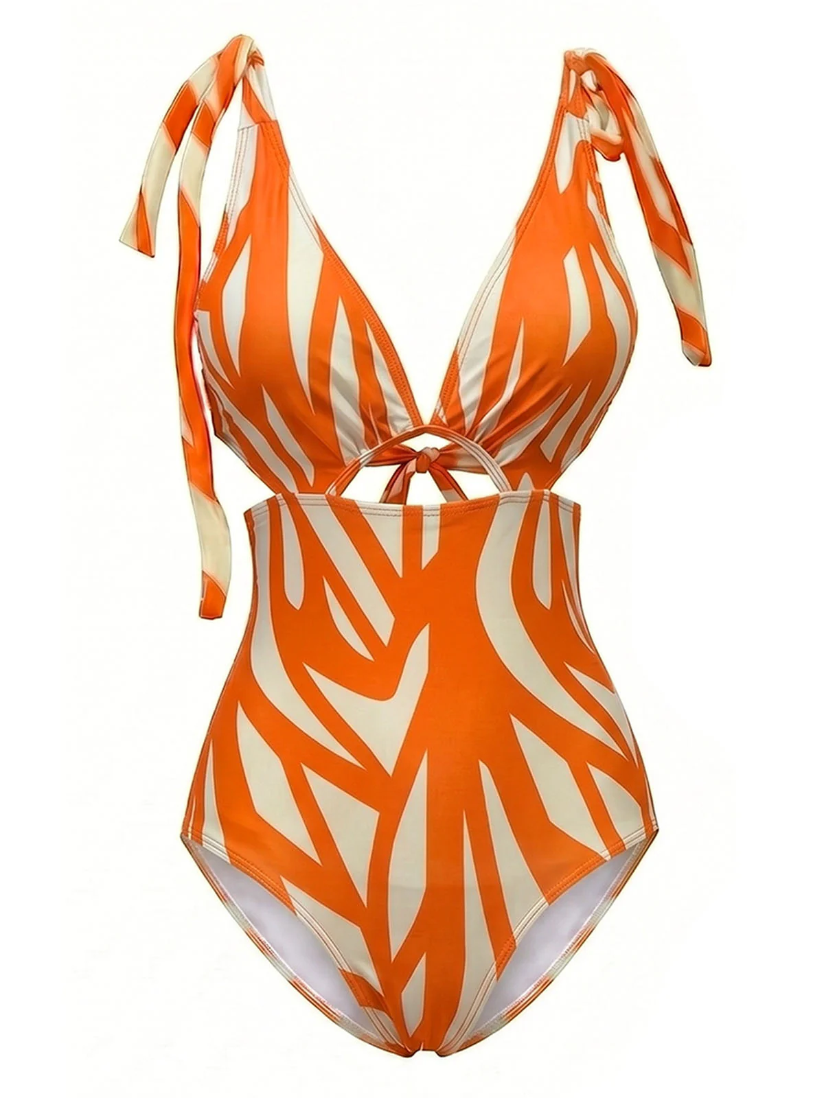[Pre-Sale] Orange 1960s Abstract Print Cutout Swimsuit & Cover-up - Image 2