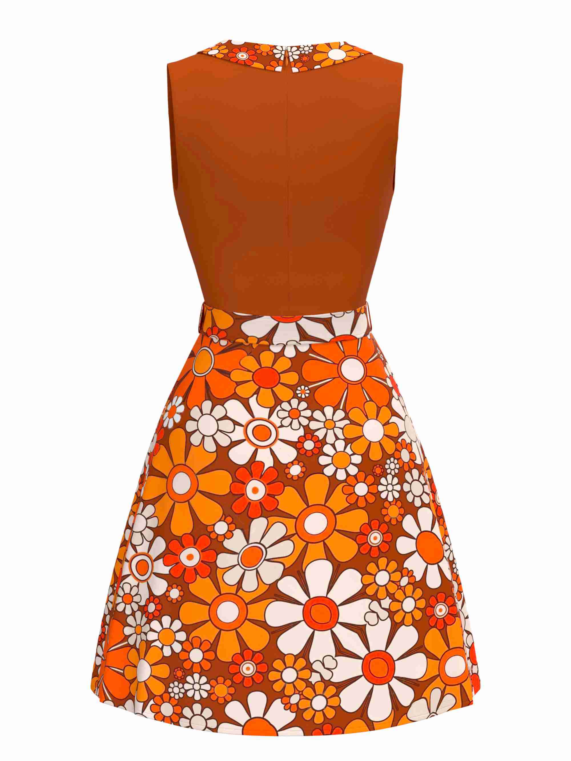 Orange 1960s Boho Psychedelic Floral Belted Dress - Image 3