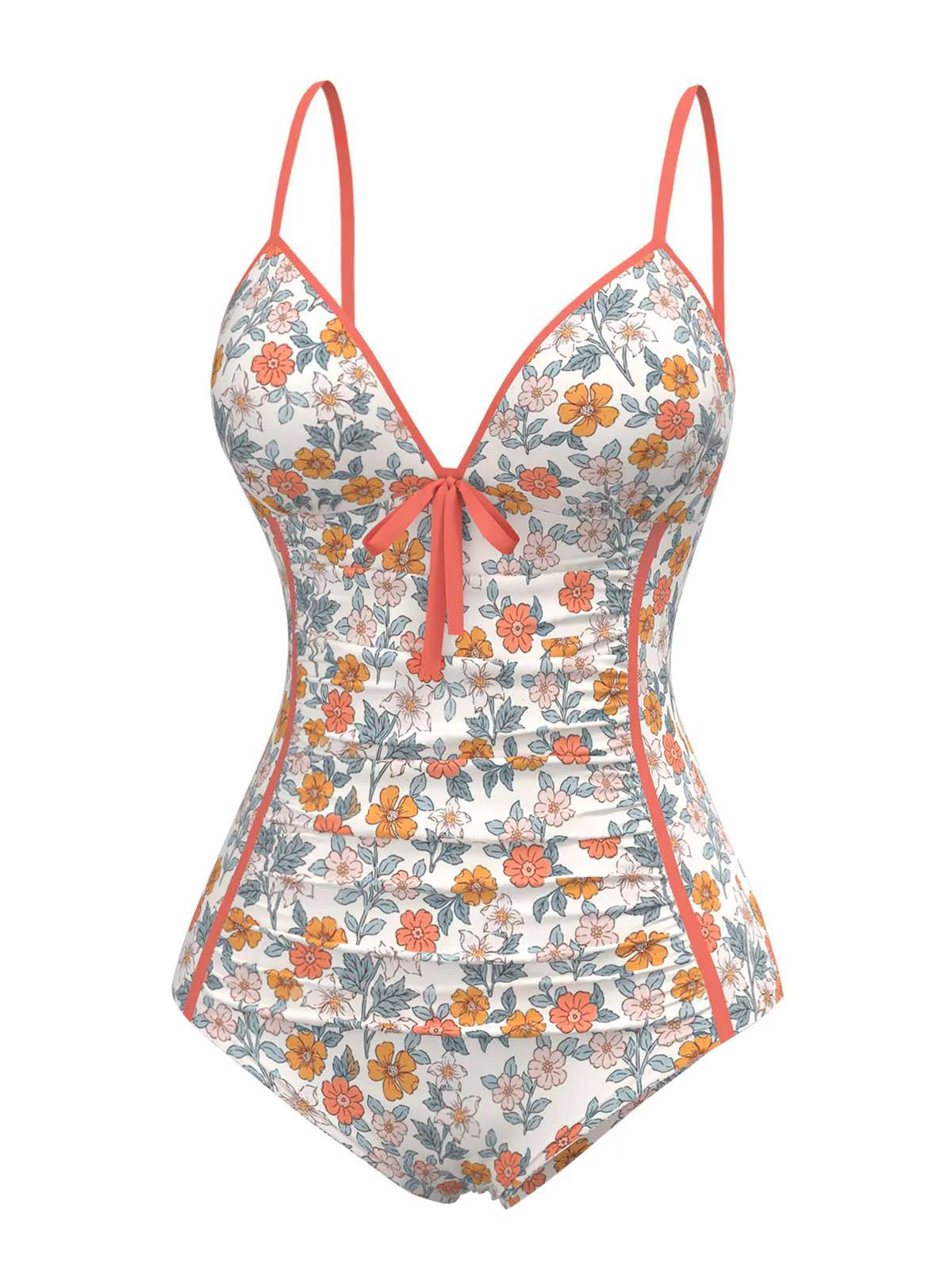 Orange 1960s Daisy Lace-Up One-Piece Swimsuit - Image 2