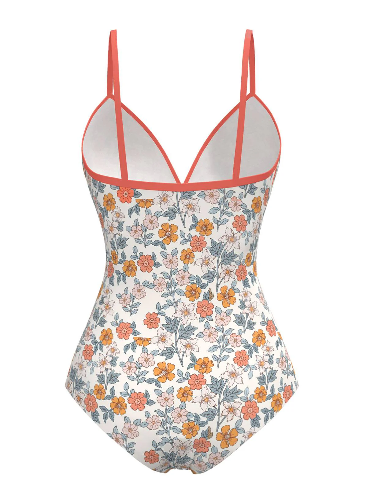 Orange 1960s Daisy Lace-Up One-Piece Swimsuit - Image 3
