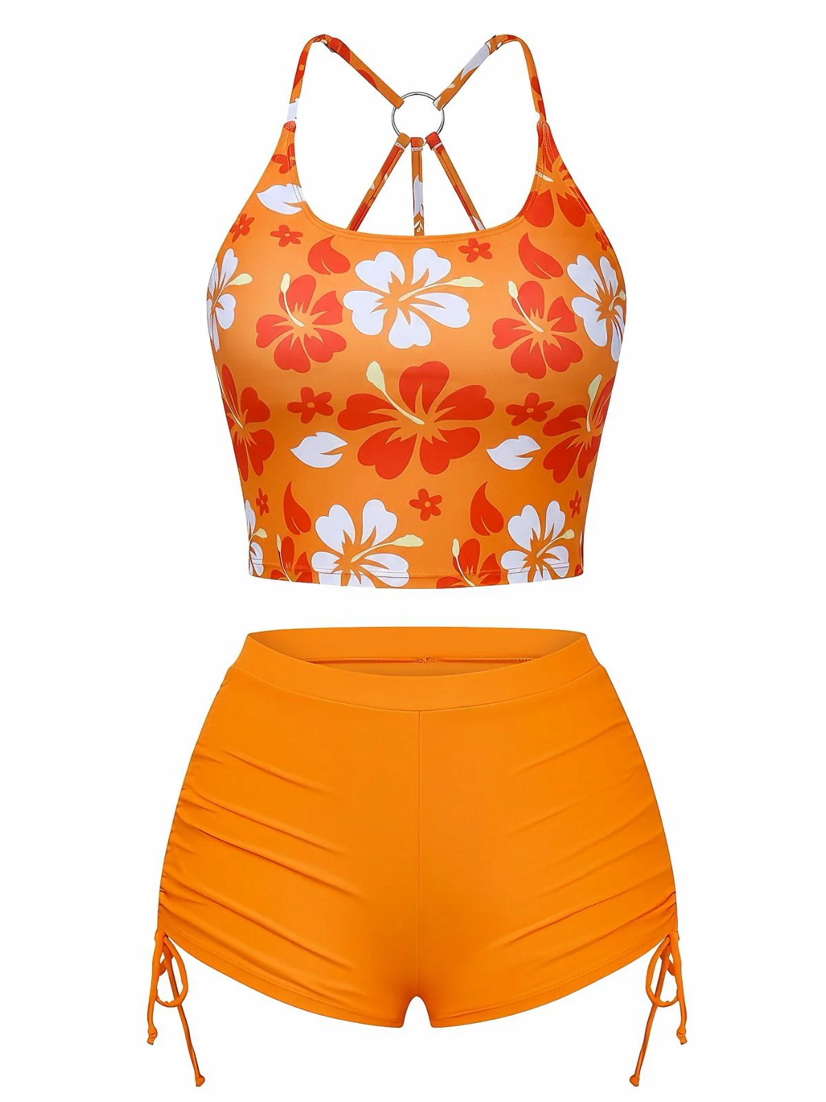 Orange 1960s Floral Backless Bikini Set - Image 2