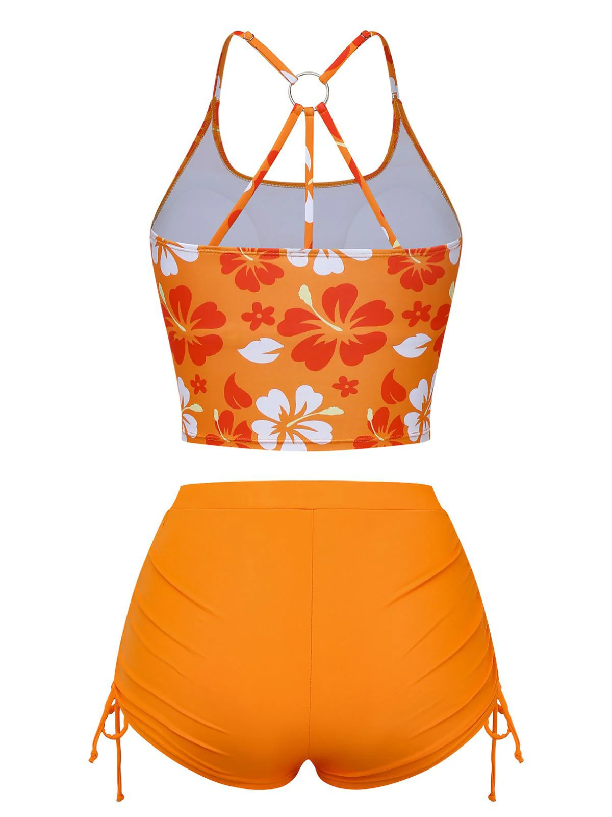 Orange 1960s Floral Backless Bikini Set - Image 3