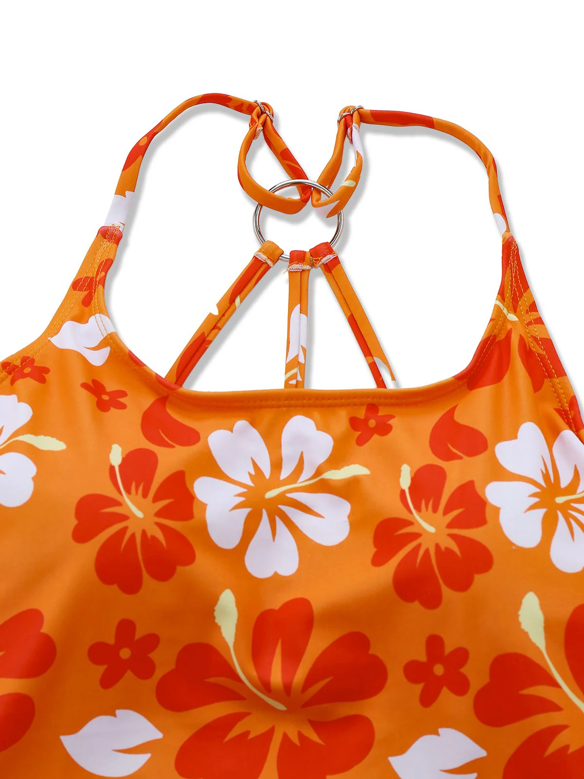 Orange 1960s Floral Backless Bikini Set - Image 4