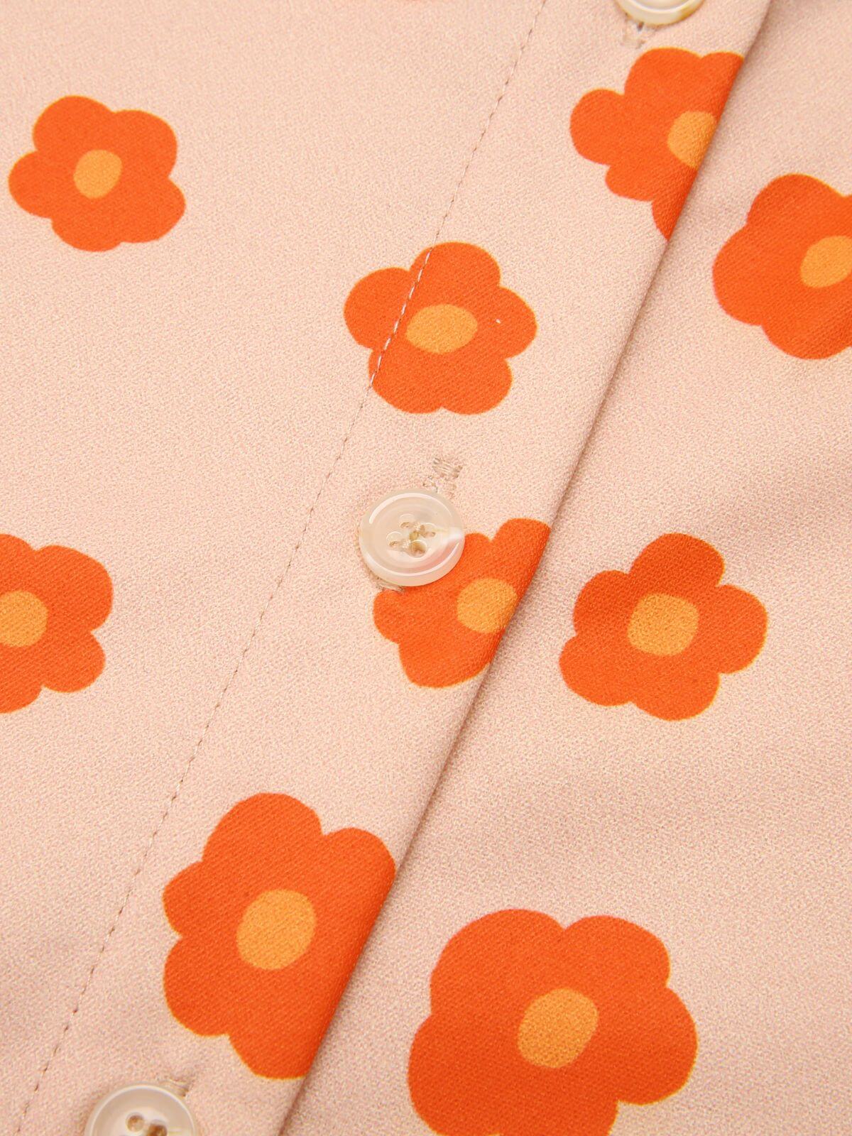Orange 1960s Floral Short Sleeves Shirt - Image 6