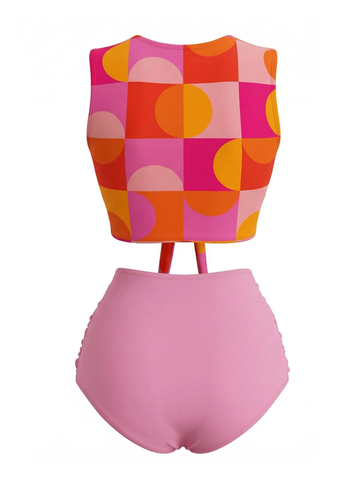 [Pre-Sale] Orange 1960s Geometric Print High Waist Tankini Set - Image 2