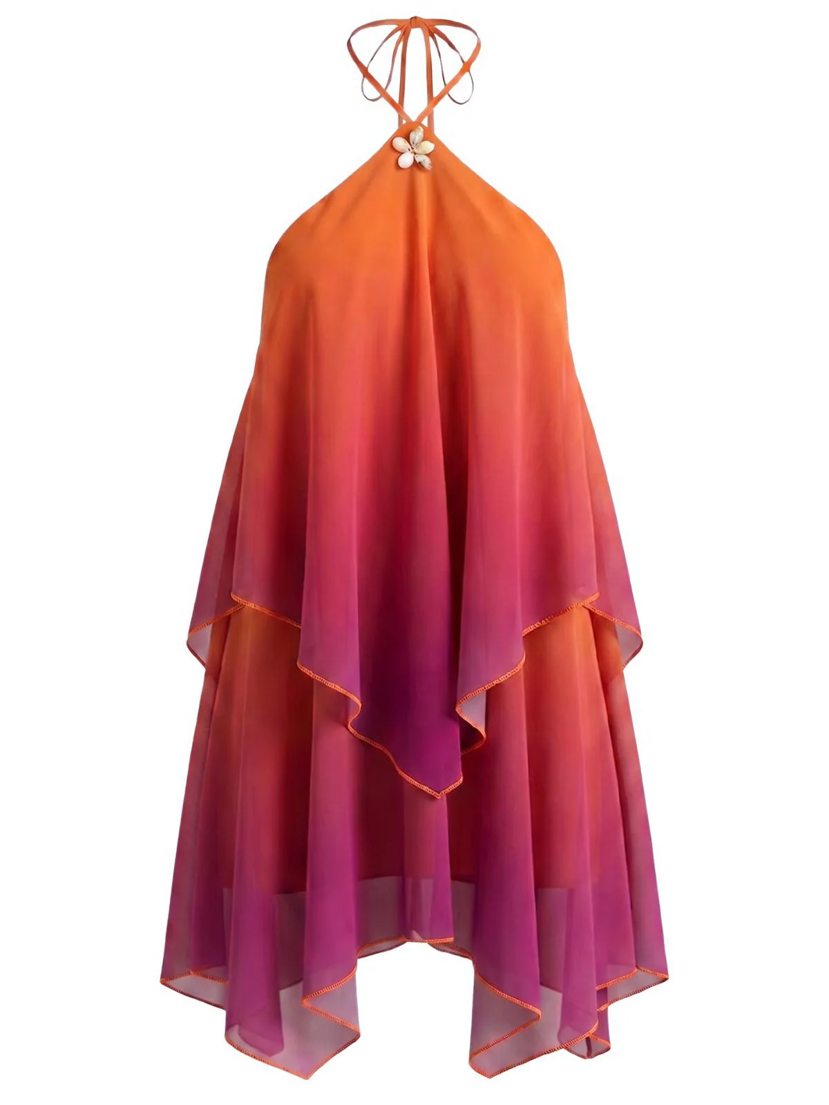 Orange 1960s Gradient Halter Layered Chiffon Mini Dress - Image 2