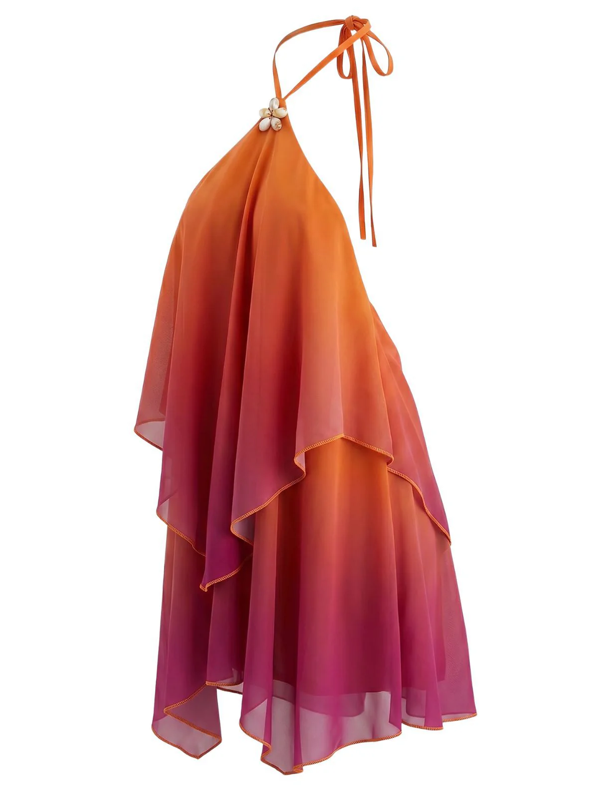 Orange 1960s Gradient Halter Layered Chiffon Mini Dress - Image 3