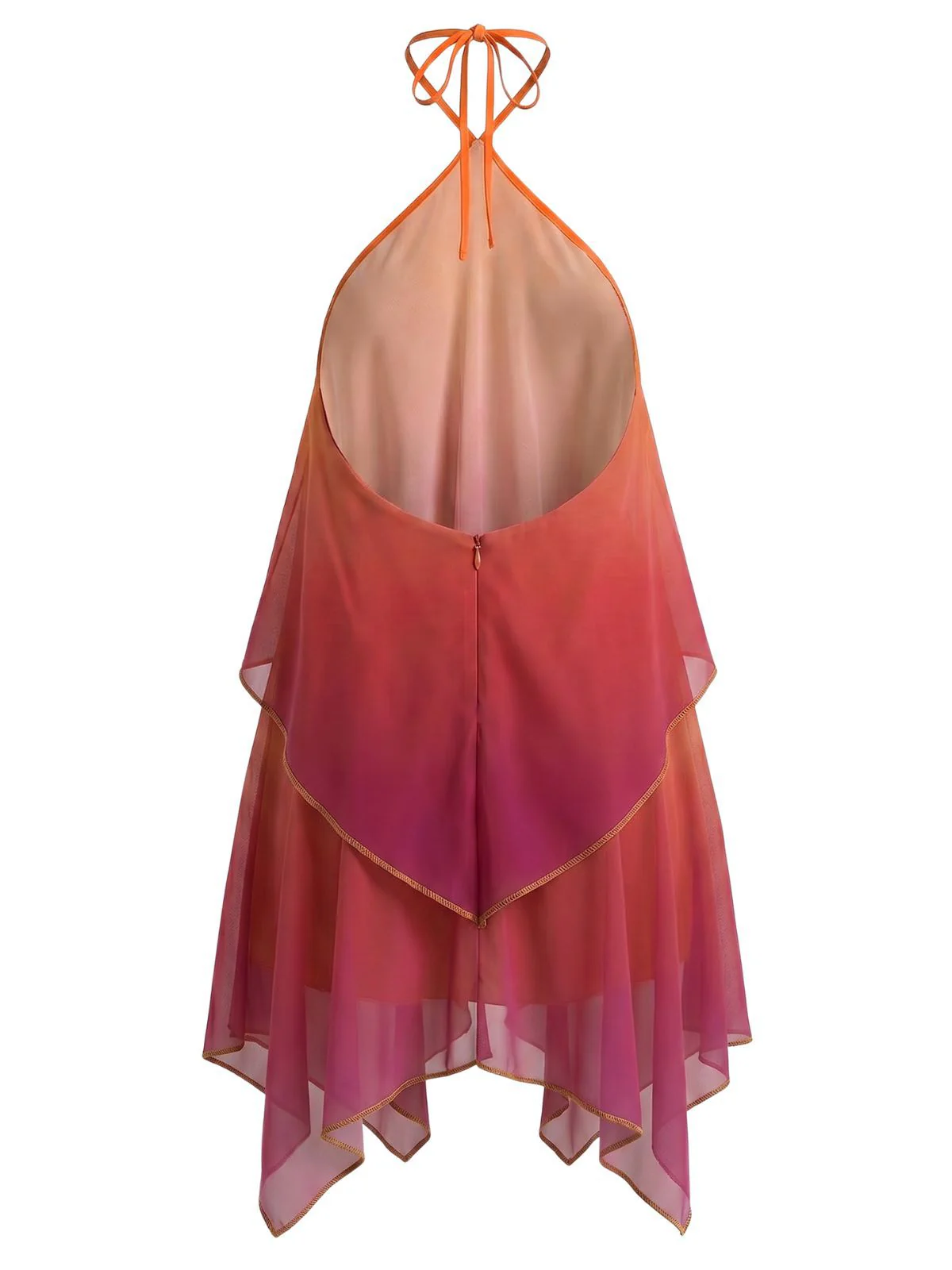 Orange 1960s Gradient Halter Layered Chiffon Mini Dress - Image 4