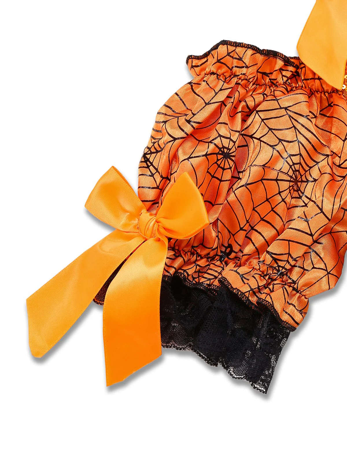 Orange 1960s Halloween Pumpkin Spiderweb Puff-Sleeve Dress - Image 4