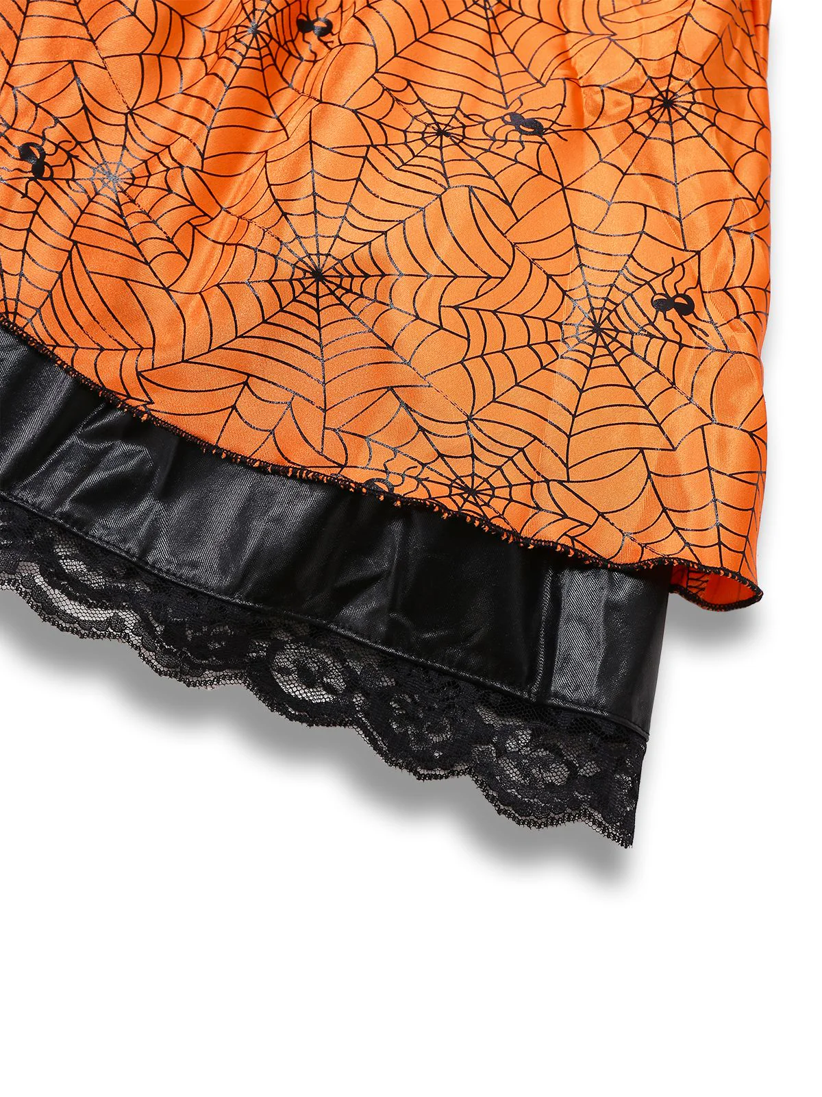 Orange 1960s Halloween Pumpkin Spiderweb Puff-Sleeve Dress - Image 5