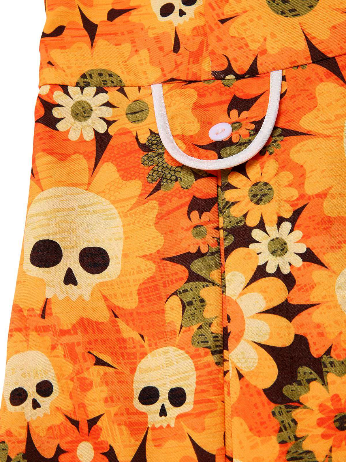 Orange 1960s Halloween Skull Floral Print V-Neck Dress - Image 6