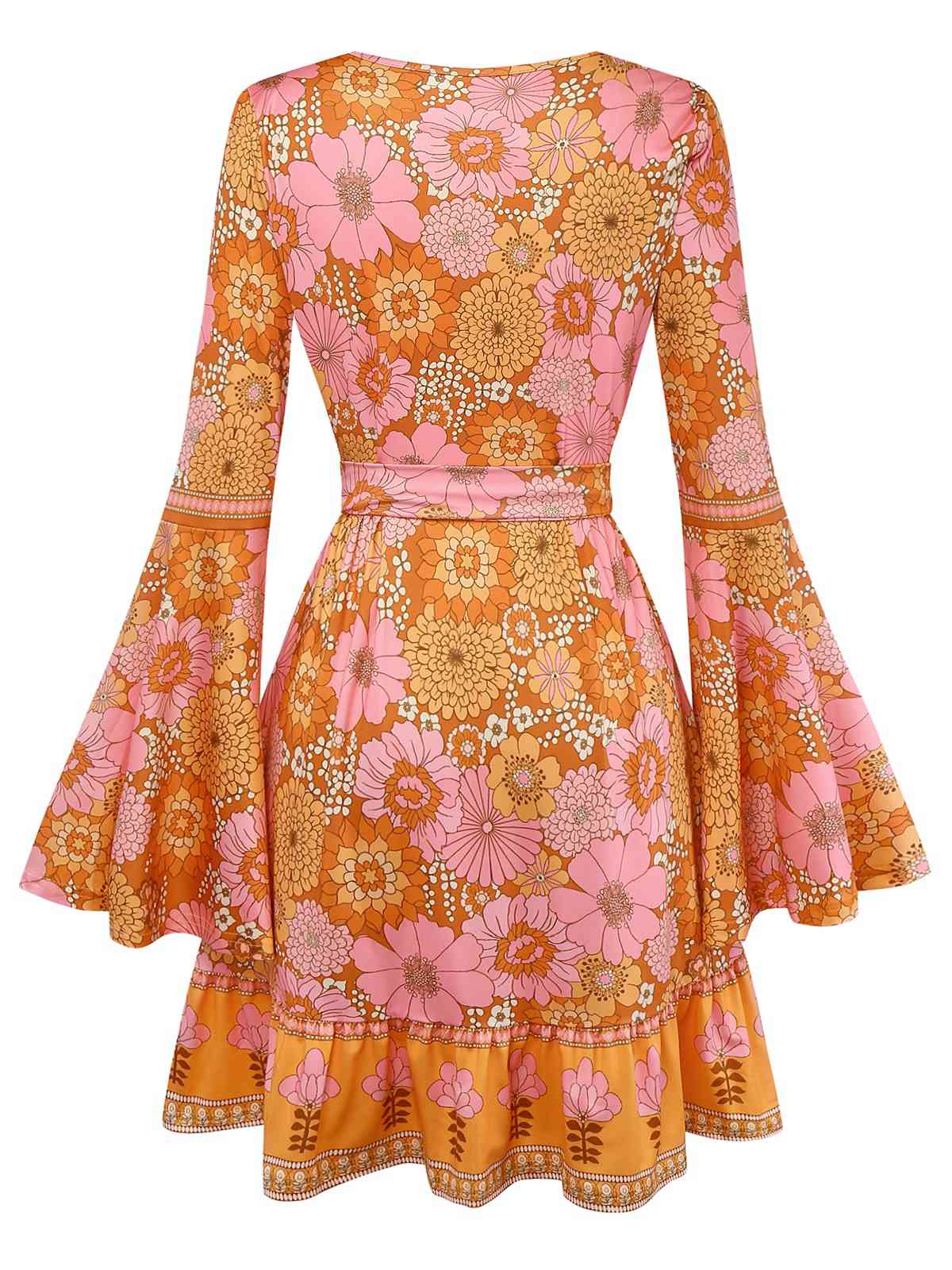 Orange 1960s Hippe Bell Sleeve Floral Dress - Image 2