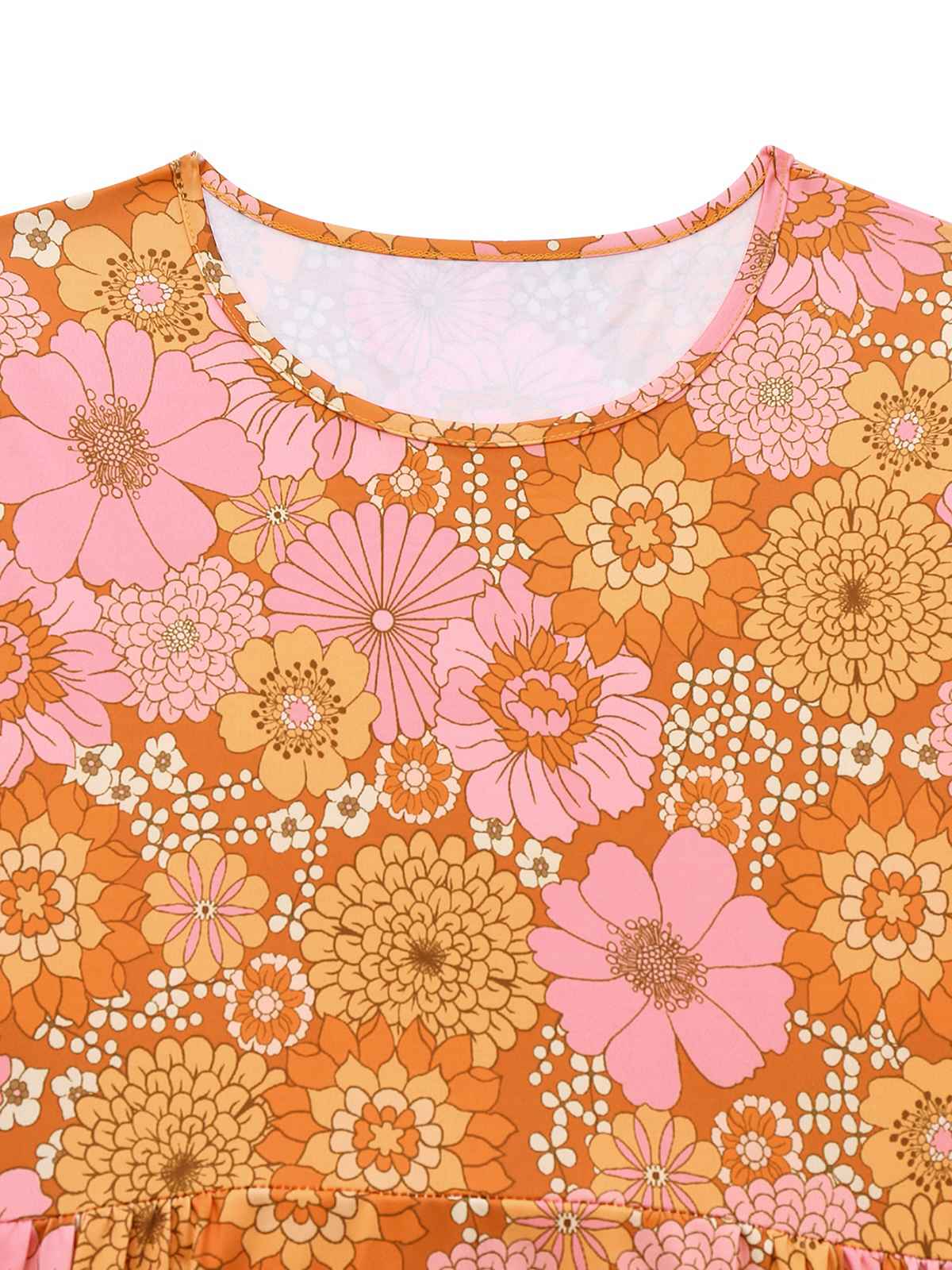 Orange 1960s Hippe Bell Sleeve Floral Dress - Image 3