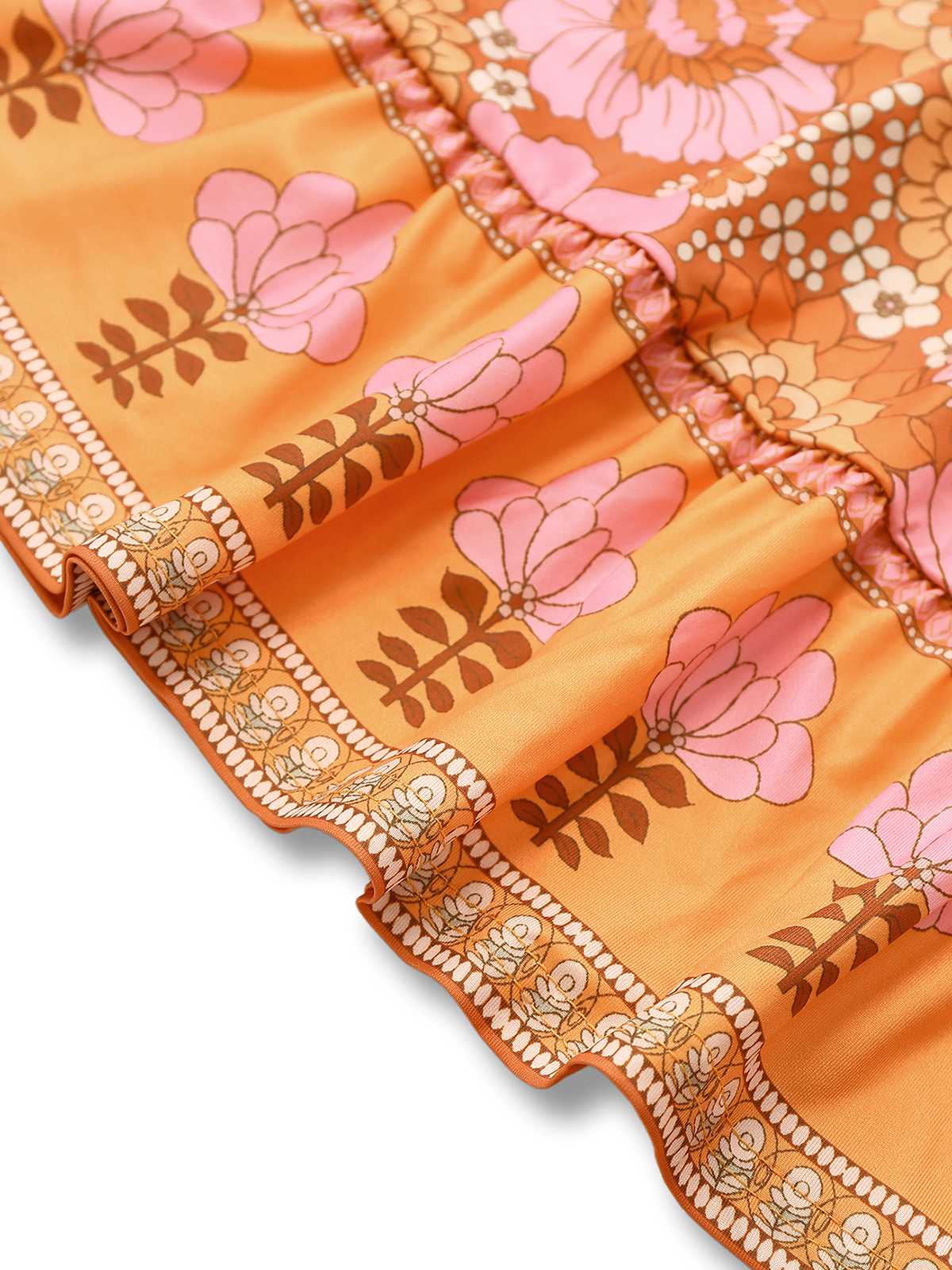 Orange 1960s Hippe Bell Sleeve Floral Dress - Image 5