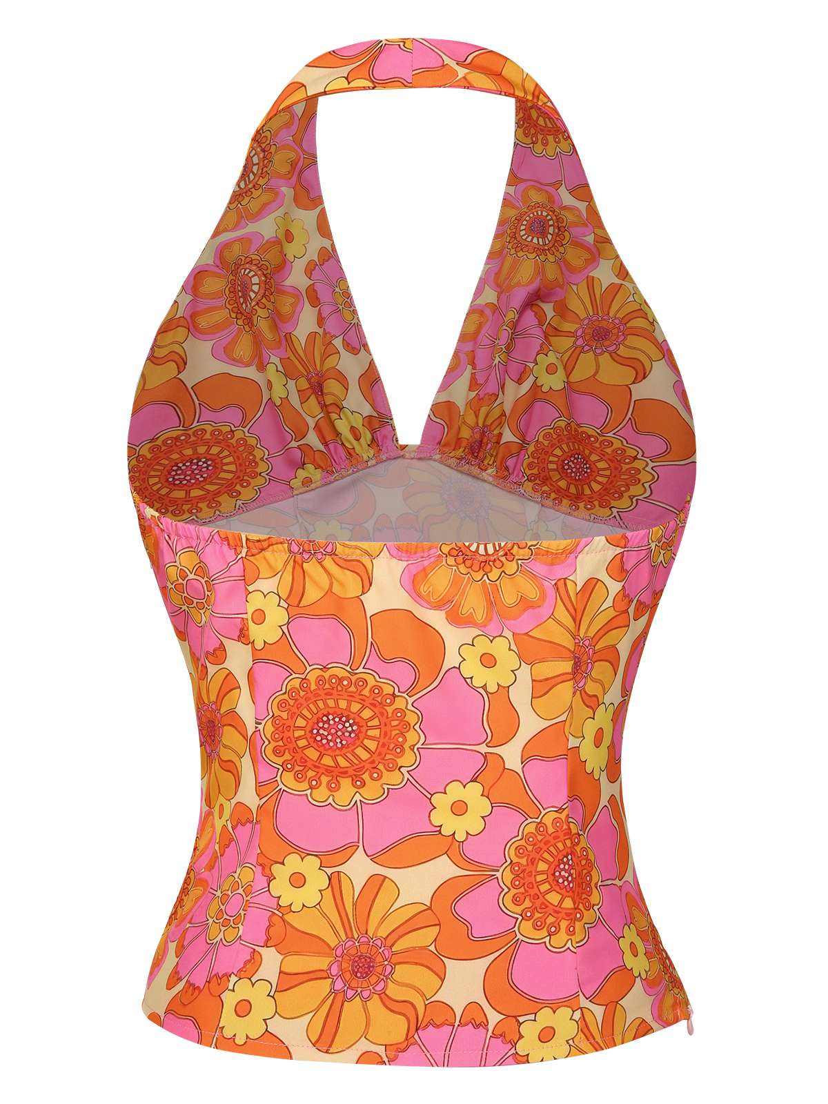 Orange 1960s Hippie Floral Halter Top - Image 5