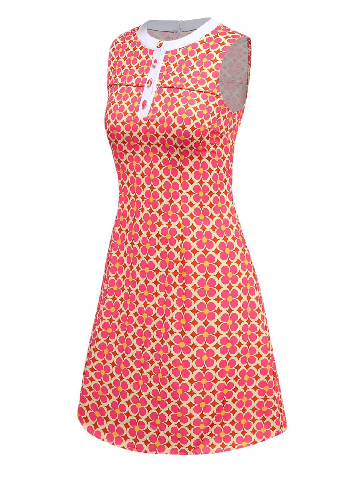 Orange 1960s Hippie Floral Round Neck Dress - Image 3