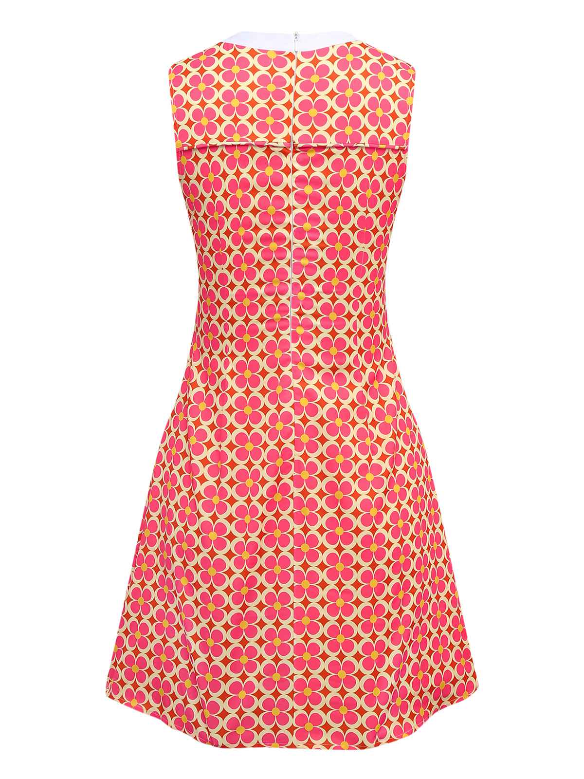 Orange 1960s Hippie Floral Round Neck Dress - Image 4