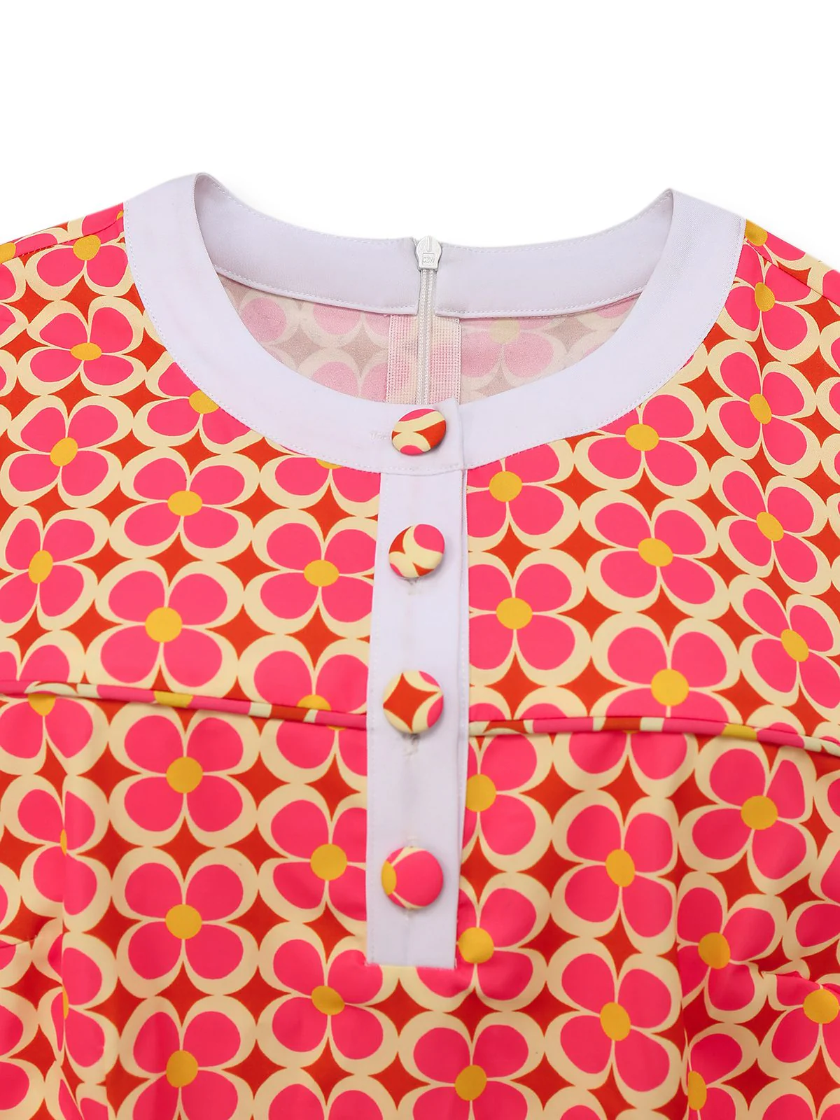 Orange 1960s Hippie Floral Round Neck Dress - Image 5