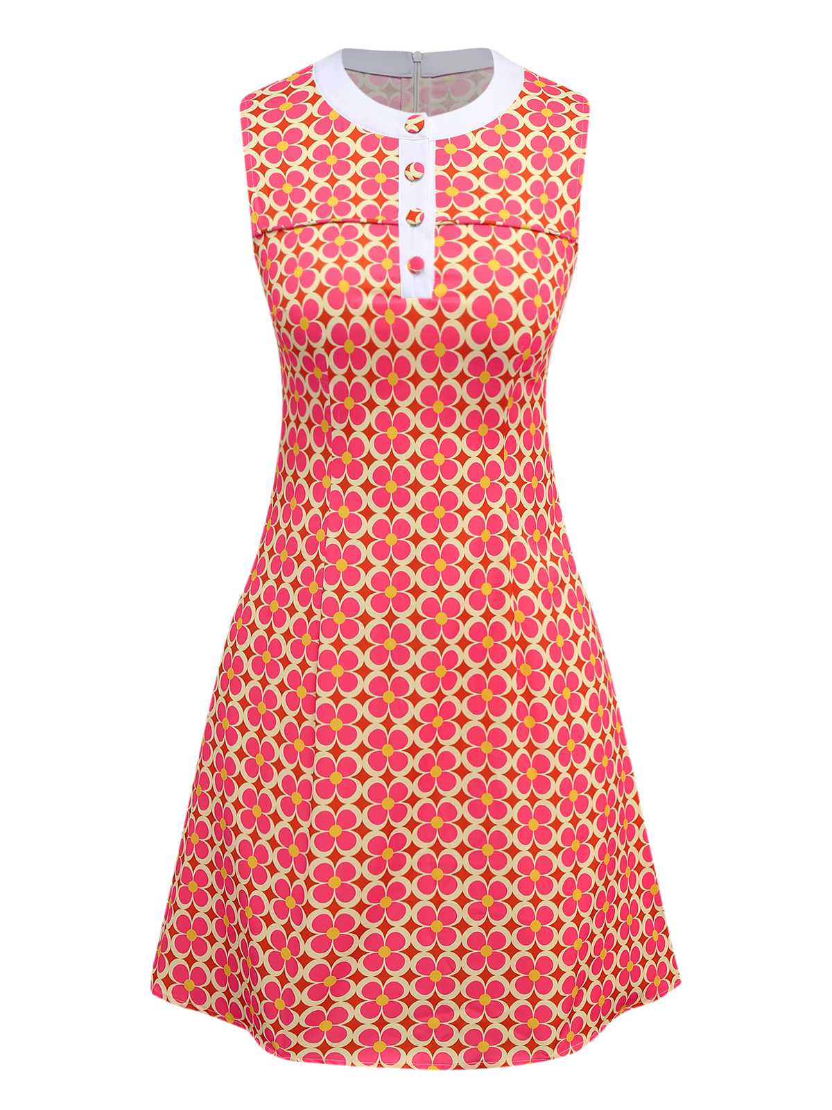 Orange 1960s Hippie Floral Round Neck Dress - Image 6
