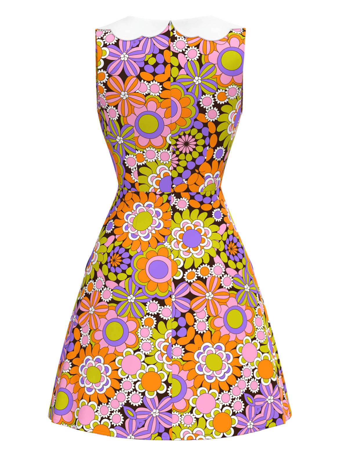 Orange 1960s Peter Pan Collar Floral Bow Dress - Image 3