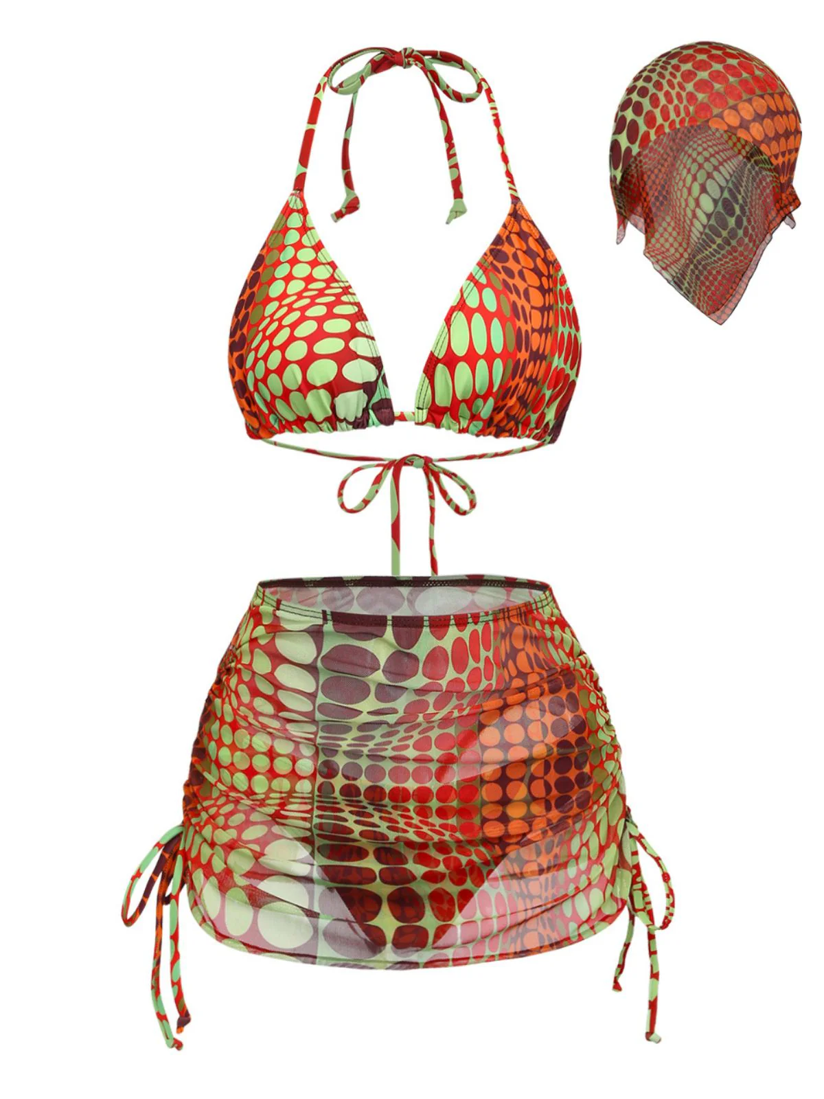 [Pre-Sale] Orange 1960s Psychedelic Polka Dot Mesh Bikini Set - Image 2