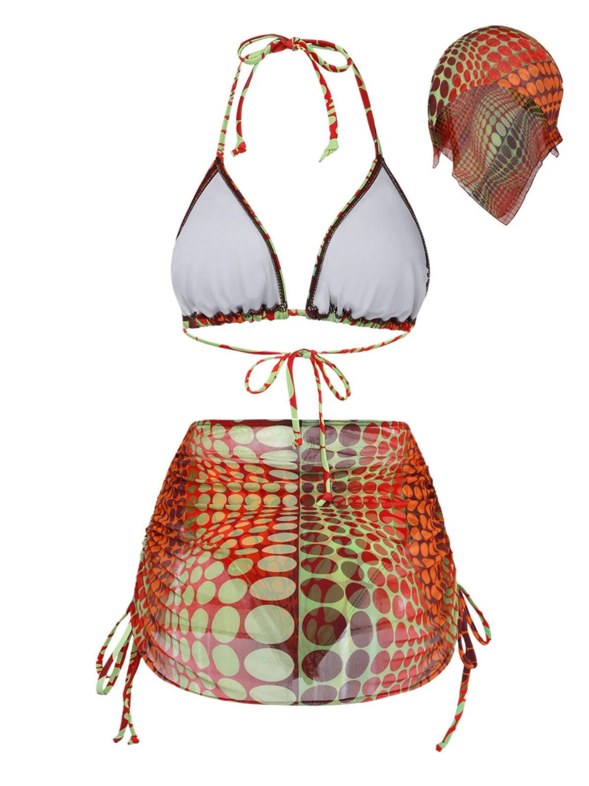 [Pre-Sale] Orange 1960s Psychedelic Polka Dot Mesh Bikini Set - Image 3