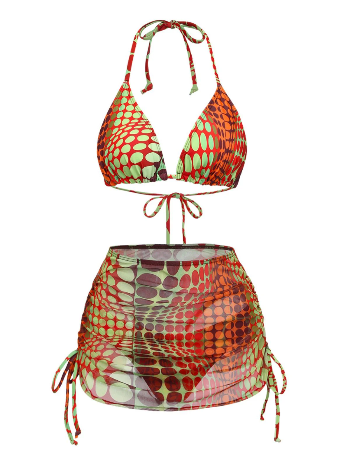 [Pre-Sale] Orange 1960s Psychedelic Polka Dot Mesh Bikini Set - Image 4