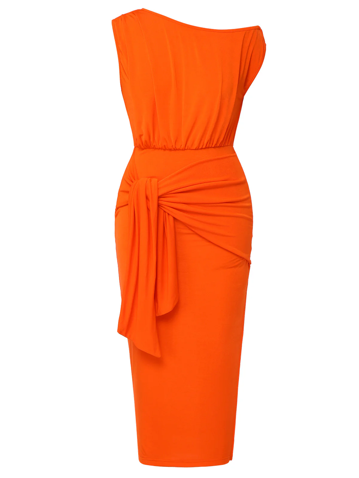 Orange 1960s Solid One Shoulder Sleeveless Dress - Image 2